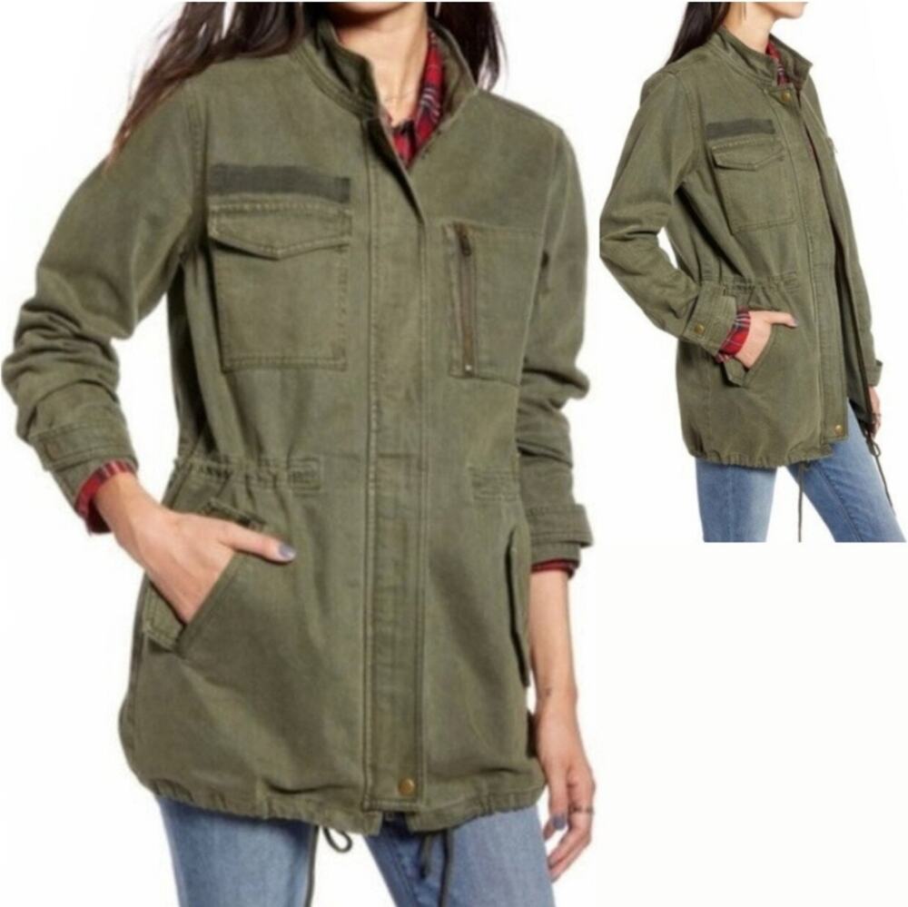 Treasure & Bond Olive Green Utility Jacket XS Cotton Zip Military Style Y2K